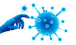 © MD - Robotic hand touching a blue virus cell representing artificial intelligence in healthcare and medical research