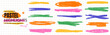 © Syuzann q - Crayon highlight strokes on notebook grid with orange, pink and blue. Underline and streaks brush pencil texture for education. Colorful vector crayon elements with kid highlight shapes isolated