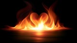 Abstract fire heart illuminating the dark background, glowing flame shape symbolizing love, passion, energy and emotional power with a dramatic creative design concept