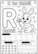 © MDSUMON - Alphabet worksheet for letter r for rabbit with tracing and writing practice for preschool and kindergarten students