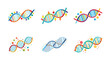 © RR - Colorful illustrations of DNA double helix structures with multicolored spheres