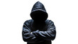 © Aoife - Isolated mysterious figure in a dark hoodie with arms crossed, concept of anonymity or danger