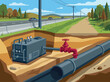 © Vector Factory - An illustrated diagram showcases a pneumatic air jet system infrastructure block with a valve and conduit. Clear, detailed, and visually informative.
