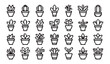 © VANU - Pixel art cactus outline icons set in pots for mobile game design and application graphics.