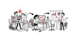 © Nadir - Man overwhelmed with work transformed into successful presentation by team.
