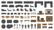 © dinuk_Studio - Top View Living Room Furniture Icons Architectural Floor Plan Vector Symbol Set