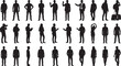 © Faruque - Collection of diverse human silhouettes in various standing poses isolated on a white background vector illustration