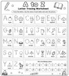 © Maha - Educational alphabet tracing worksheet for young children featuring black and white line art illustrations for learning letters and new words