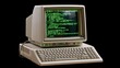 © AZ Studio - Retro computer system with glowing green CRT monitor displaying code