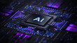 © 3Dsss - Artificial Intelligence AI Processor Chip on Futuristic Circuit Board with Digital Data Network