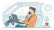 © Sepia - Businessman working on laptop and talking on phone in vehicle