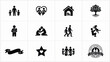 © Suranjana - Black and white family themed icon set showcasing parenting celebrations and togetherness in minimalist style with depicting various family related themes such parenting