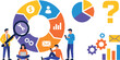 © Surjo - Business Analytics and Process Optimization Vector Set with Agile Lifecycle Wheel Data Charts Analyst and Tech Developer Characters