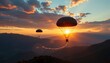 © MakeitEasy - The image features two hot air balloons floating above a mountainous landscape at sunset