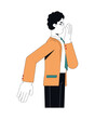 © IMGvisualsCharacters - Businessman whispering secret 2D cartoon character. Insider information. Corporate man covering mouth while holding hand behind back flat vector person isolated on white. Spot illustration colorful