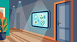 © Nouman - Sleek wall mounted smart home control panel glowing in a modern hallway, icons for lighting, climate, security and automation in clean flat vector technology illustration for connected living