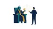 © Anat art - A robot wearing a judges robe sits in a courtroom. A human stands and presents an argument about artificial intelligence ethics and governance.
