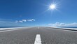 © Generative AI - Endless asphalt highway stretching to the horizon under a bright, sunny sky with ocean on both sides