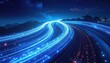 © Al jami - Futuristic Highway at Night with Blue Light Trails and Stars