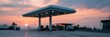 © Iryna - Blurred panoramic gas station canopy at sunset for atmospheric background and banner design