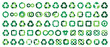 © Mr. Stocker - Large set of green recycling symbols and icons representing sustainability, reuse, and the circular economy in various arrow-based designs like triangles, circles, and infinity loops