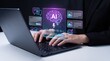 © Studio KN - ai powered content creation and marketing automation, business professional using laptop to generate text images and ads in a modern digital workspace environment