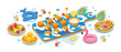 © Aji - Summer Party Appetizers: Festive Food Platter with Snacks, Fruits, and Veggies