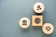 © patpitchaya - Artificial intelligence governance concept with legal, regulatory and ethical framework represented by wooden blocks