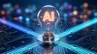 © Add Win - Sparking the future: glowing AI symbol within a light bulb on a futuristic circuit board, illustrating technological innovation and bright ideas.
