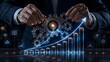 © Add Win - Businessman's hands adjusting glowing gears, symbolizing strategic processes driving significant business growth and financial success.