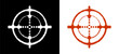 © dirtyfellas - Reticle scope symbol options with white and red color combinations. Circular crosshair target marks for sniper shooting focus goal and digital gaming interface design clip art.