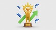 © Impov - A golden trophy with a person holding a sun, surrounded by green and blue arrows and ribbons.