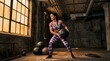 © Korkiat - Energetic woman in purple activewear preparing to throw a medicine ball during functional training.