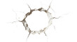 © Isolated_png - A circular hole with cracked edges on a concrete wall, revealing depth and destruction.