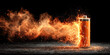 © Людмила Мазур - Lithium battery engulfed in flames against a dark background. High detail digital illustration. Suitable for safety warnings, educational materials, and energy related content.