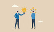 © Parul - Business idea solution offering mentor give an advice, solution to solve business problem or help sharing creativity idea concept, smart businessman giving lightbulb idea to young employee