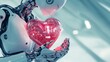 © Kise - Robot holding a glowing heart, symbolizing AI compassion and technology's emotional impact.