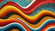 © ЮРИЙ ПОЗДНИКОВ - Colorful abstract wavy pattern with vibrant stripes and polka dots on textured background