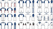 © Sohel - Customizable Blue and White Athletic Sportswear Technical Flat Sketch Vector Template Set for Team Jersey Uniform Designs