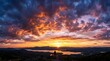 © MONSOR - Lone silhouette observing vibrant sunset over tranquil lake and mountainous landscape during twilight