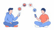 © alfiyan - Connected friends sharing emotions via smartphone, social media communication concept illustration