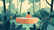 © Sukirto - Person relaxing in hot tub surrounded by lush forest