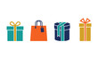 © Sakill_Pro - Flat gift box, retail shopping bag, festive holiday icons, colorful surprise packages, celebration vector illustration, business marketing banner, seasonal promo
