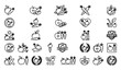 © MdRakib - Apple and Carrot Line Icon Set with Healthy Vegetarian Food Outline Vector Symbols