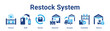 © oka - Restock System web banner icon vector illustration concept for business with icon of Restock, Refill, Reorder, Replenish, Resupply.
