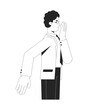 © IMGvisualsCharacters - Businessman whispering secret line art character. Insider information. Corporate man covering mouth while holding hand behind back isolated vector outline person. Monochromatic spot illustration