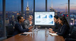 © Slowlife  - Diverse venture capital partners reviewing startup pitch deck in boardroom.