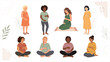 © Uttpol Saha - Set of Diverse Pregnant Women Sitting, Standing, and Cradling Baby Bumps, Motherhood, Prenatal Care, and Pregnancy Vector Art Elements, Flat Vector Illustration (