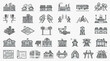 © Pikok - Sleek Minimalist Black and White Line Icons Set Featuring Urban Infrastructure Transportation Buildings Nature and Services