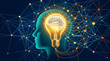 © Mirivox - Abstract human head with a glowing brain inside a lightbulb, connected by a network, symbolizing AI and innovation